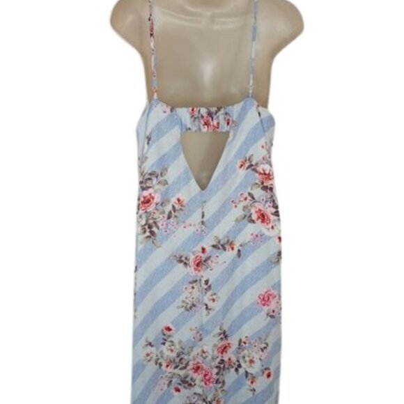 Sweet Olive Womens Maxi Dress Blue Pink Floral Striped Cut Out M New - Picture 4 of 5